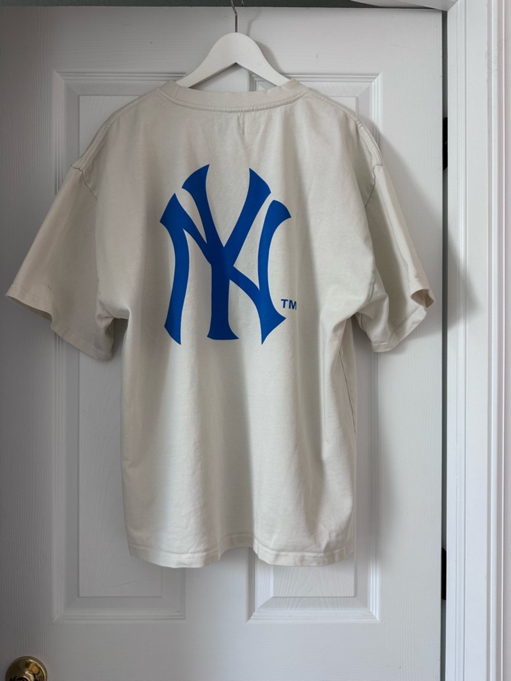 Peace Collective New York Yankees Baby Blue Writing on Ivory Heavyweight Tshirt